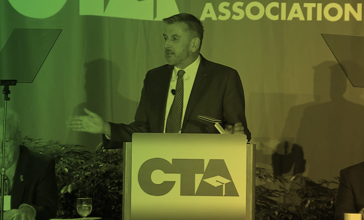 President Eric Heins, who is terming out, addresses the CTA State Council of Education for the last time as CTA President