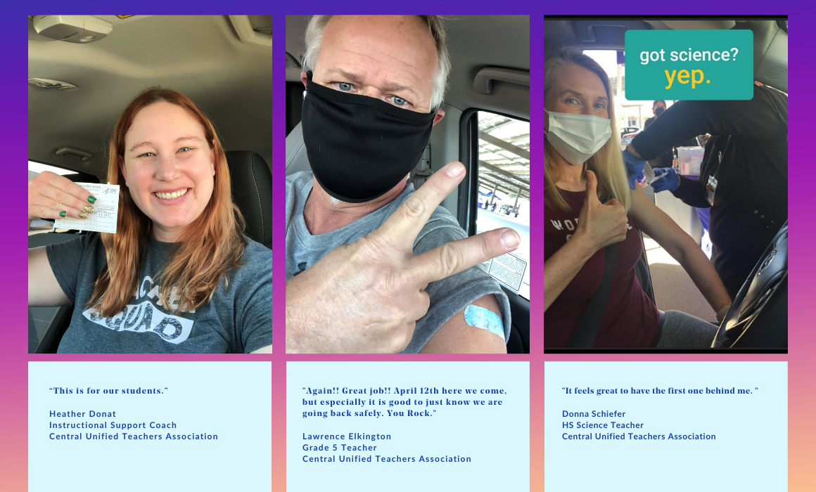 Educators delighted to get their COVID vaccine shots.