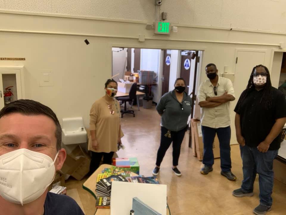 Green, Principal McCray, Assistant Principal Untalan, Hunter, and Brown conduct a safety walkthrough at Futures & CUES at Lockwood. 