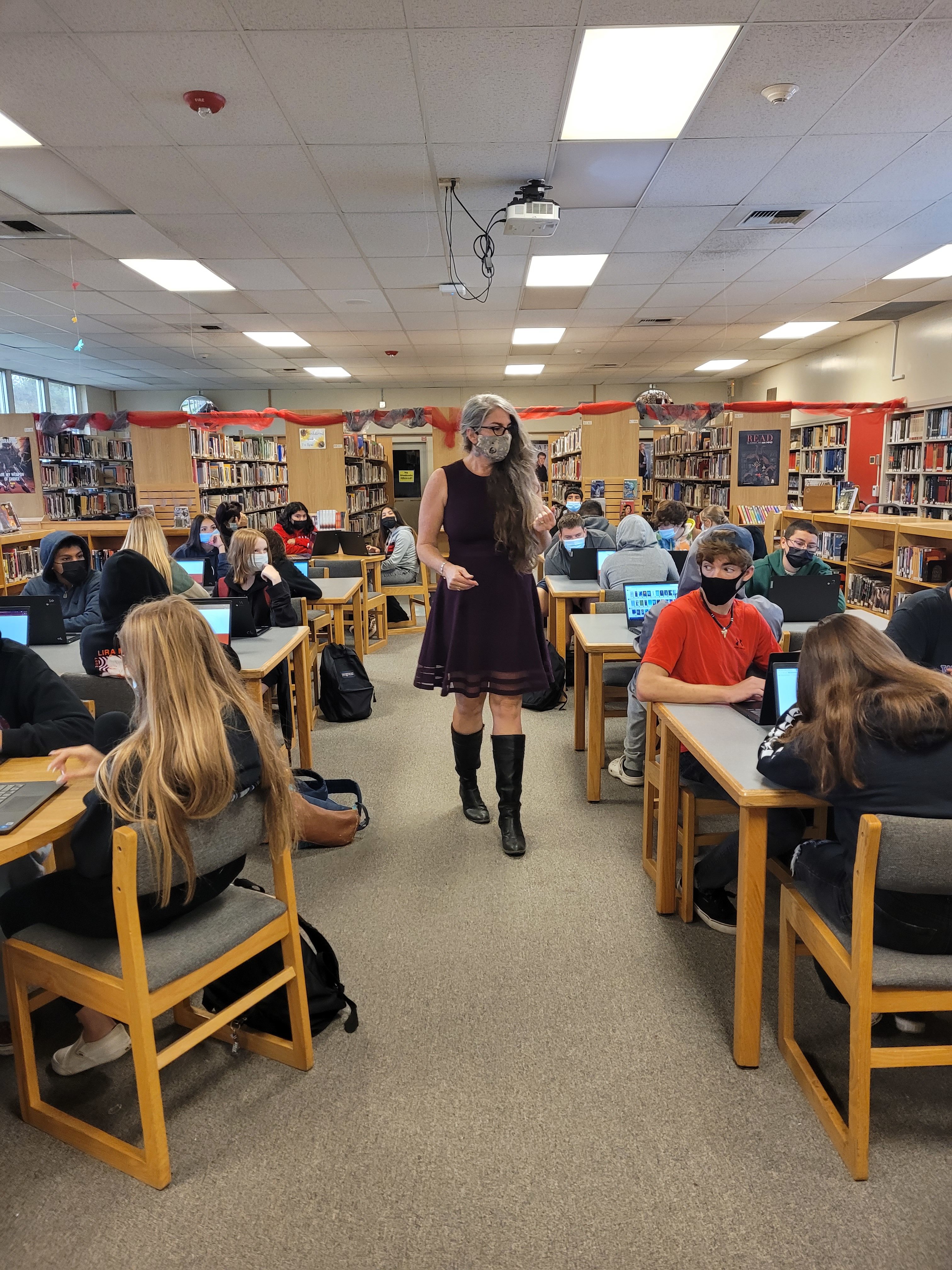 McNamara in the North High School library.