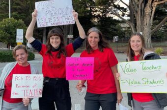 United PCS President Mary Gardner, second from left, and members won their second-ever bargain in Spring.