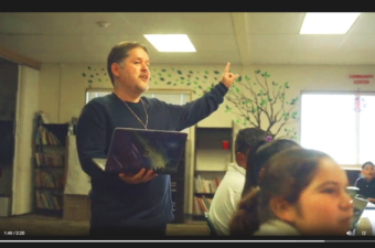 Oscar Ramos, a TOSA and migrant student coordinator, with students in Salinas