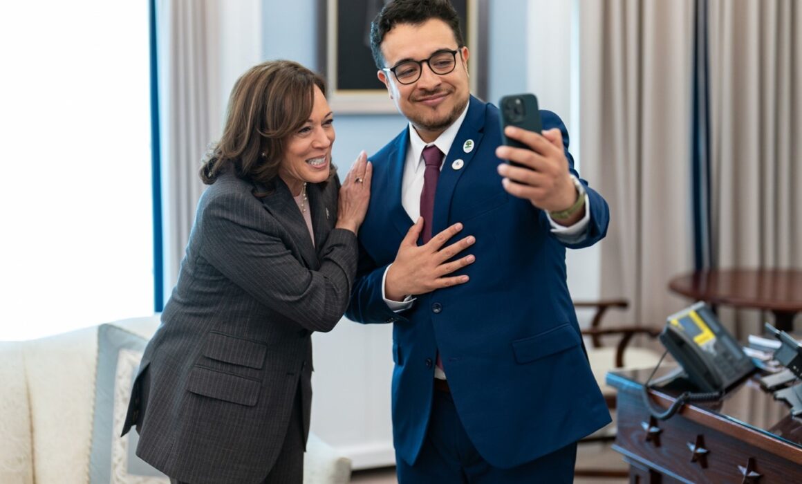 Vice President Kamala Harris with Jason Torres-Rangel, UTLA, 2023 California Teacher of the Year