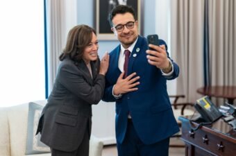 Vice President Kamala Harris with Jason Torres-Rangel, UTLA, 2023 California Teacher of the Year