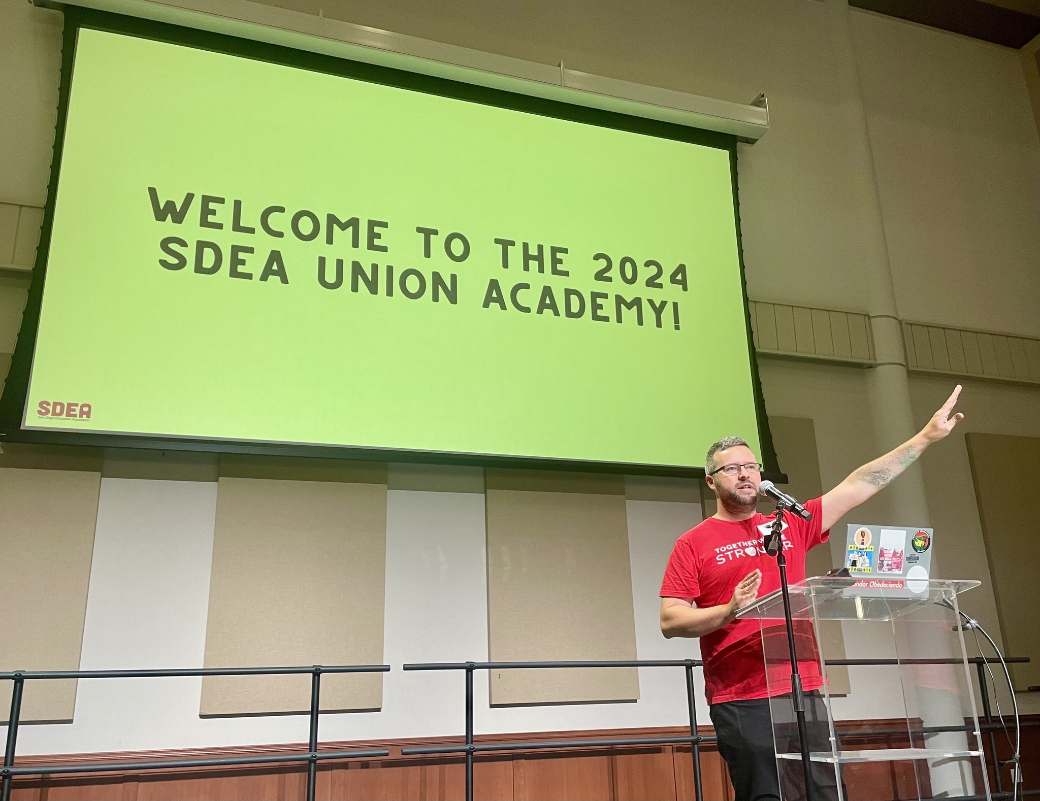 SDEA President Kyle Weinberg welcomes SDEA leaders.