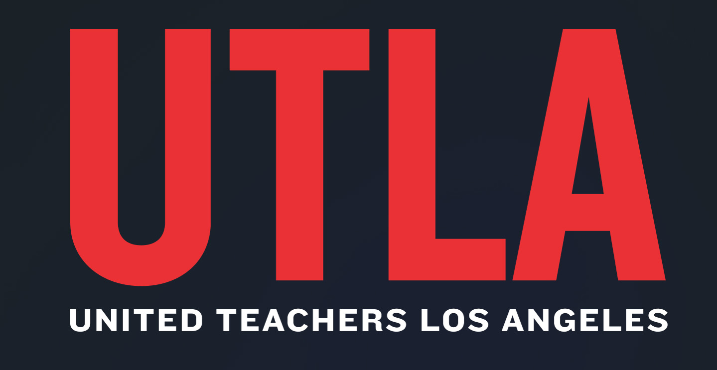 A logo with the words UTLA, United Teachers Los Angeles.