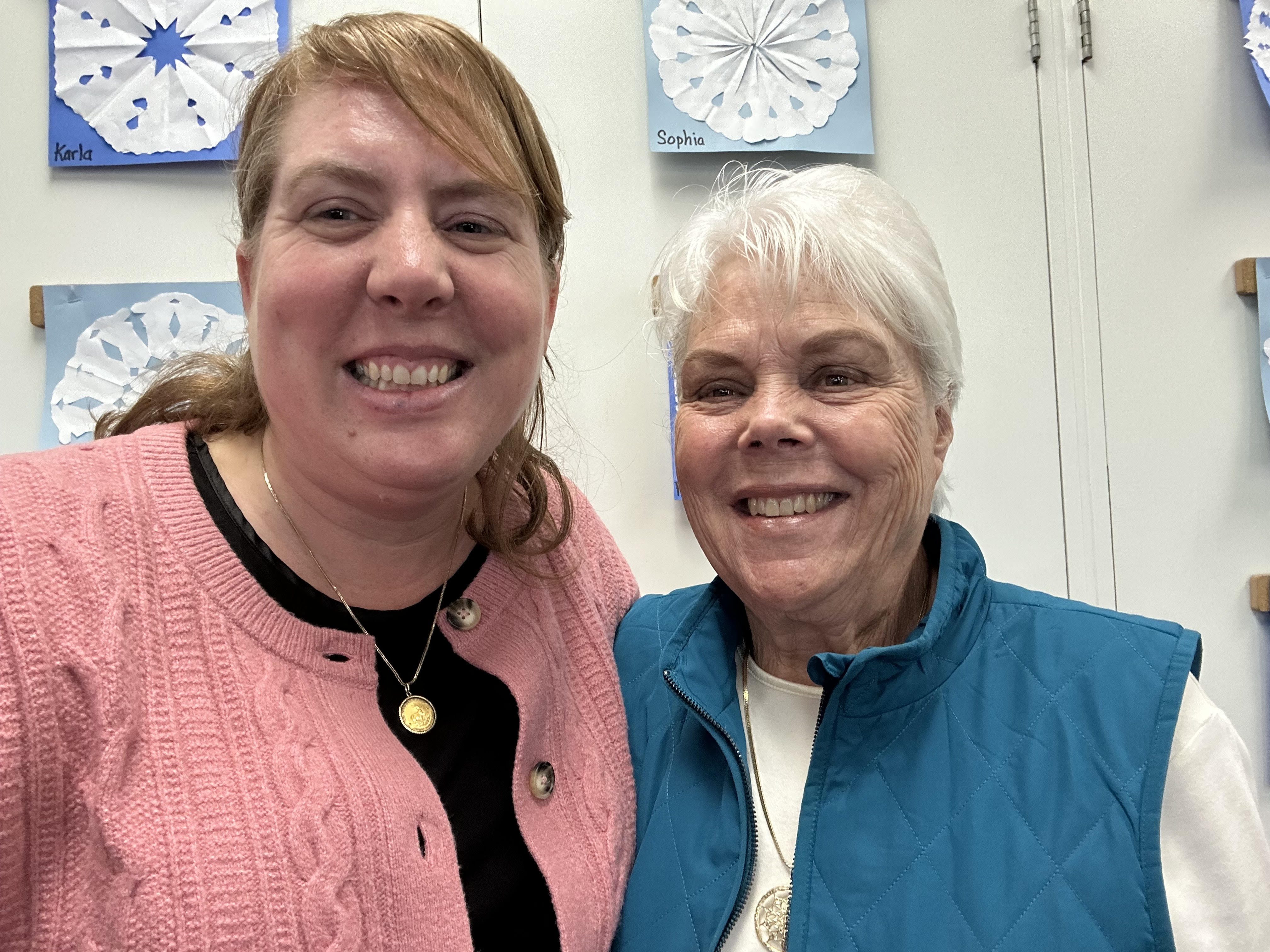 Grumm in her classroom pictured with her mother Coyla Grumm, a retired teacher who volunteers there every day.
