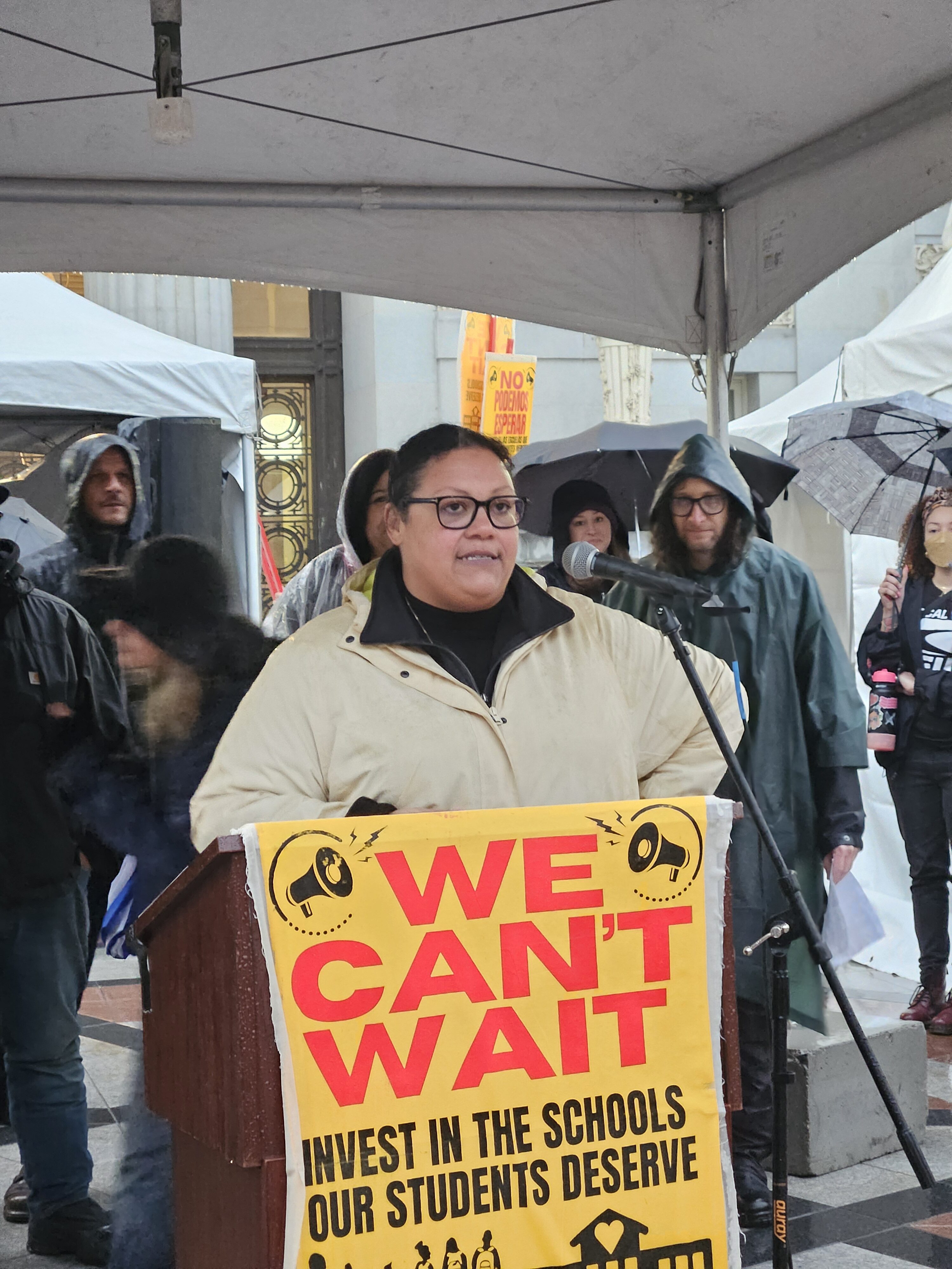 CTA Secretary-Treasurer Erika Jones speaks at the OEA/UTR/BFT rally.