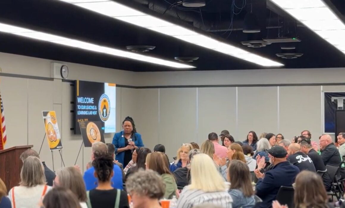 Pringle addressing participants at the National Community Schools Learning Lab in Anaheim in April.