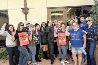 Temecula Valley Educators Assn. members and leaders outside of Rep. Darrell Issa’s office; Issa refused to meet with the CTA delegation. TVEA President Edgar Diaz is second from right.