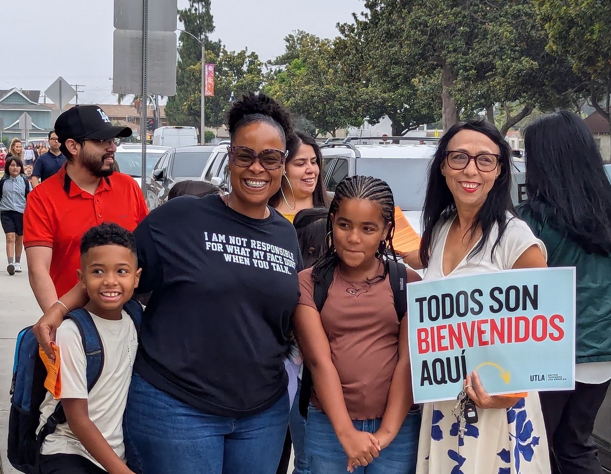 In addition to welcoming all students (right), UTLA issued a series of demands to school district administration to create safe schools andsupport students, families and educators.