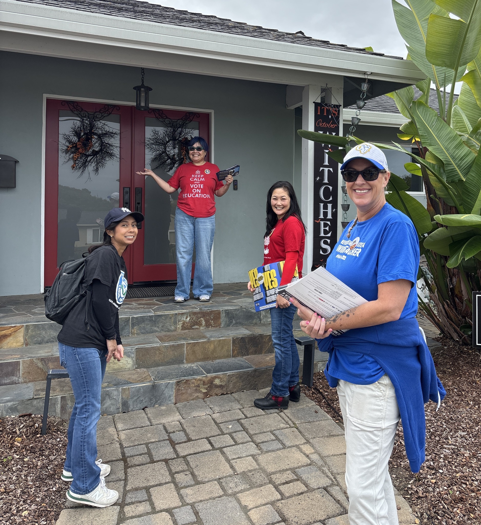 In the days leading up to the election, CTAmembers walked door to door up and down the state. Pictured are member educators from multiple locals canvassing in the Monterey area.