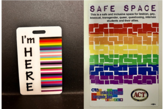Safe space cards and “I’m here” badges.