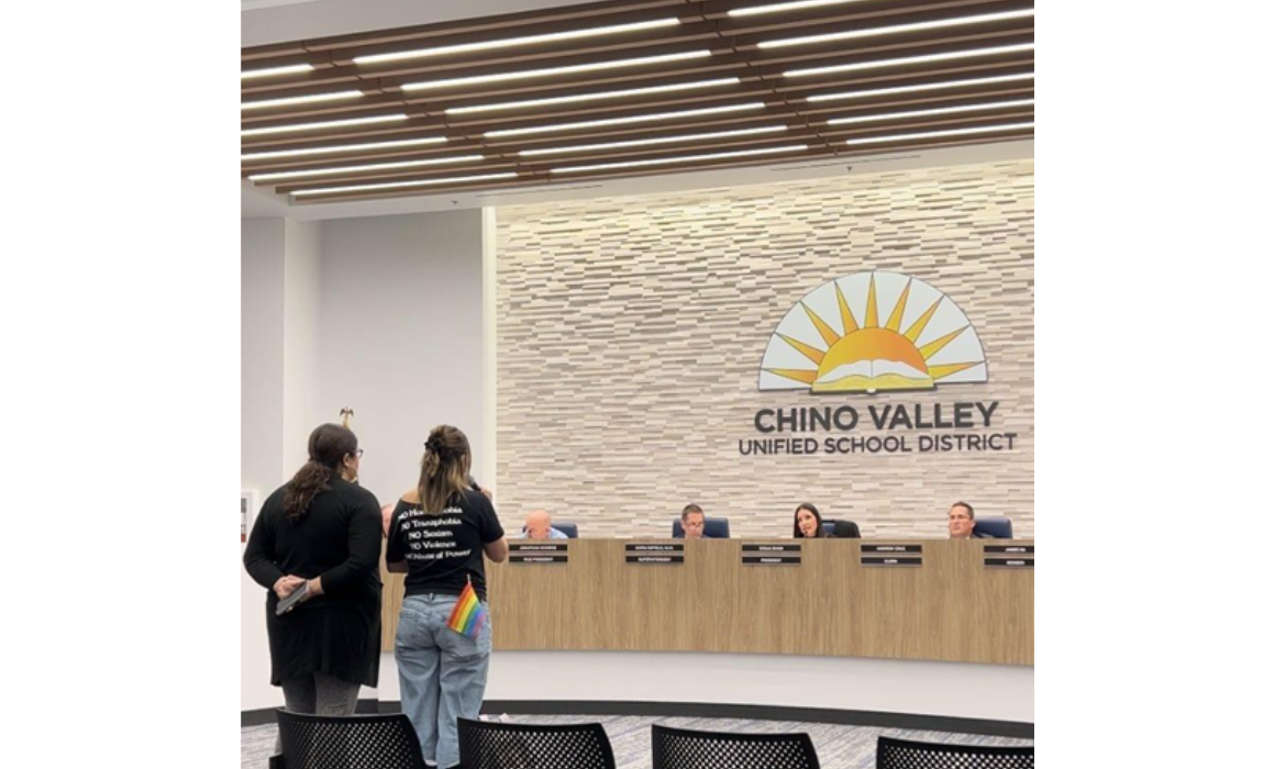 Cooney and alumni Madison Kaylor speaking up against an anti-LGBTQ+ item on the agenda.