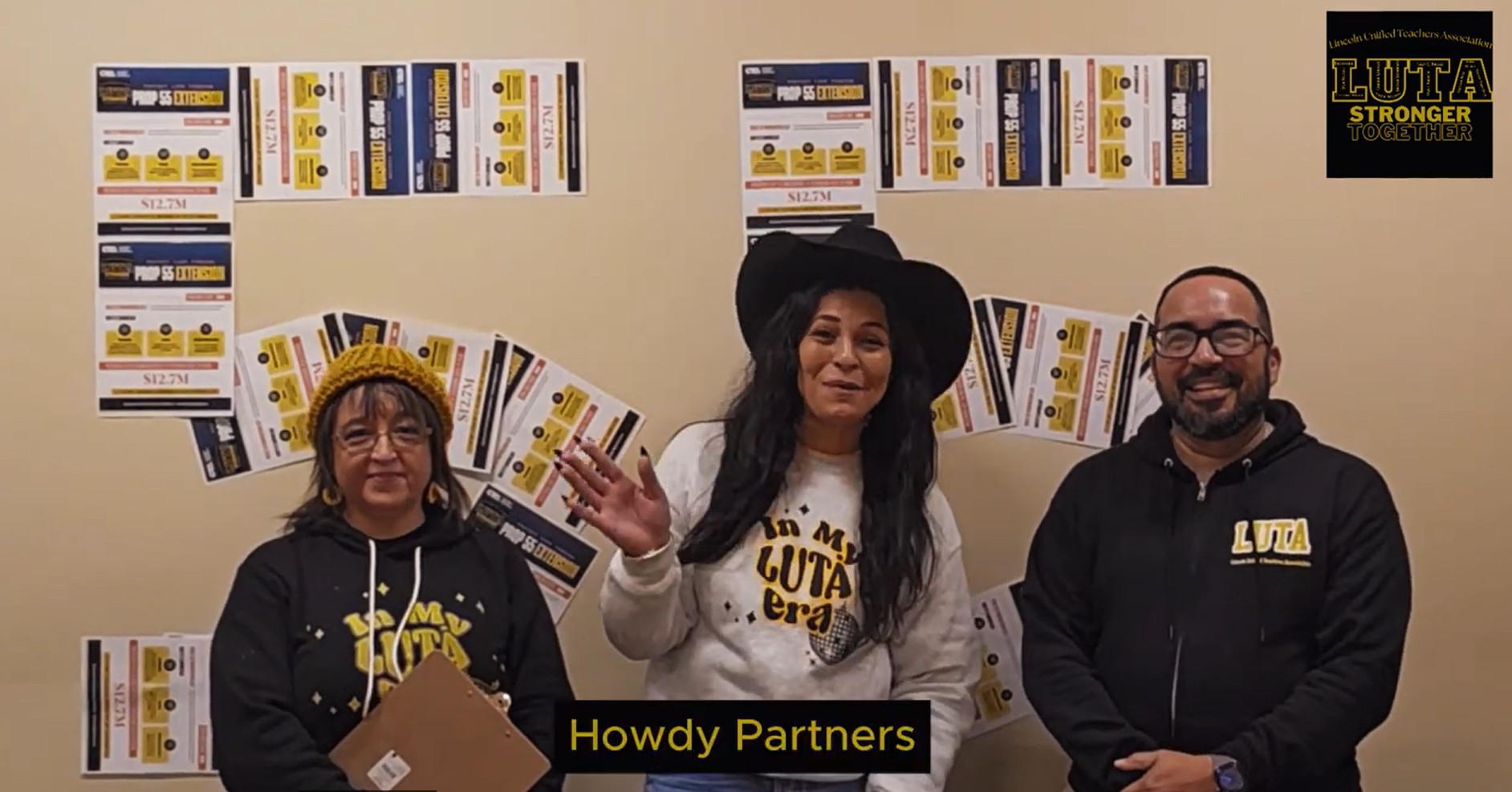 A screenshot from LUTA’s video for members about theimportance of signing the Prop. 55 petition.