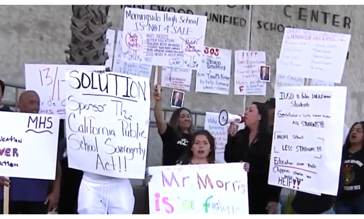Students and community members protested the closure of multiple Inglewood schools in 2024. Courtesy NBCLA