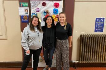 Elyse Johansson, Lena Hwang and Rachel Herrera at Aptos Middle School in San Francisco in 2022. Hwang is a mentor teacher; Johansson and Herrera were resident teachers under her and now both teach in the district.