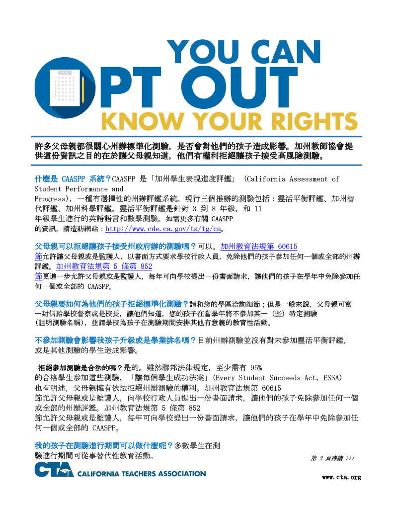 Parent Opt-Out Q&A - Traditional Chinese