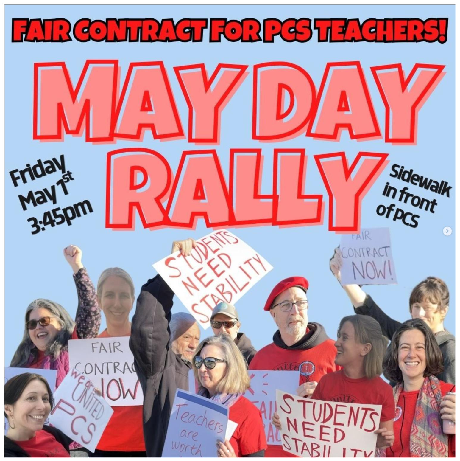 United PCS held a May Day rally to bring awarenessto members’ fight for a fair contract.