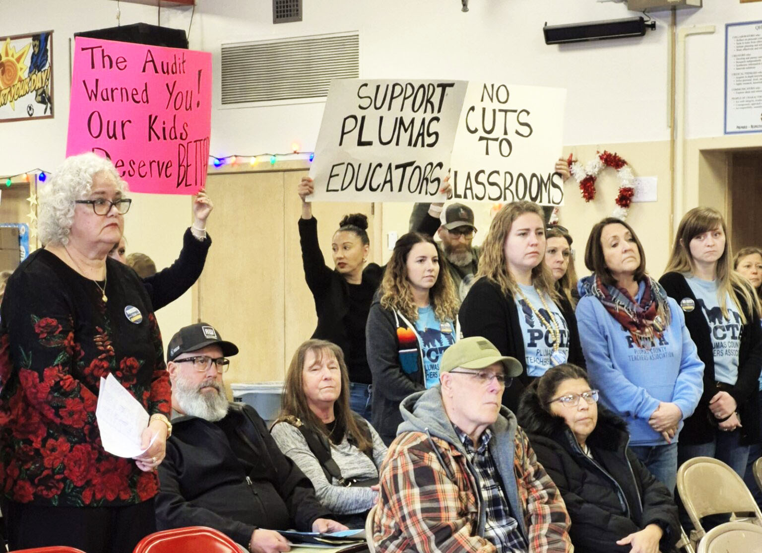 PCTA members and supporters advocate for students,schools at a February school board meeting.