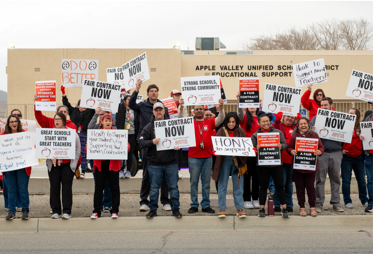 AVUTA members, joined by CTA President David Goldberg, at a schoolboard rally in January.