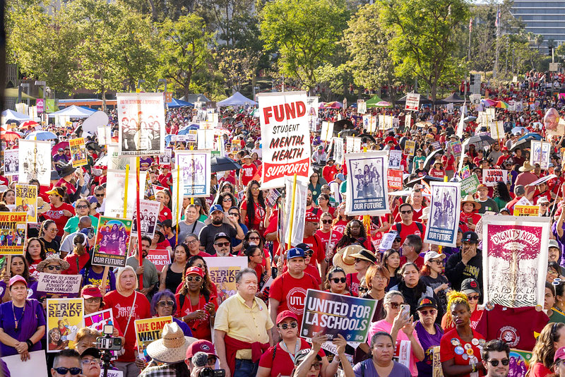 The rally at LA’s Grand Park in March drew 30,000+.Credit: United Teachers Los Angeles