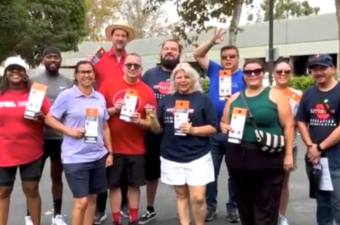 CTA President David Goldberg (fourth from left) and CTA Board Member Ken Tang (fourth from right) along with Little Lake Education Assn. members canvassing in September.