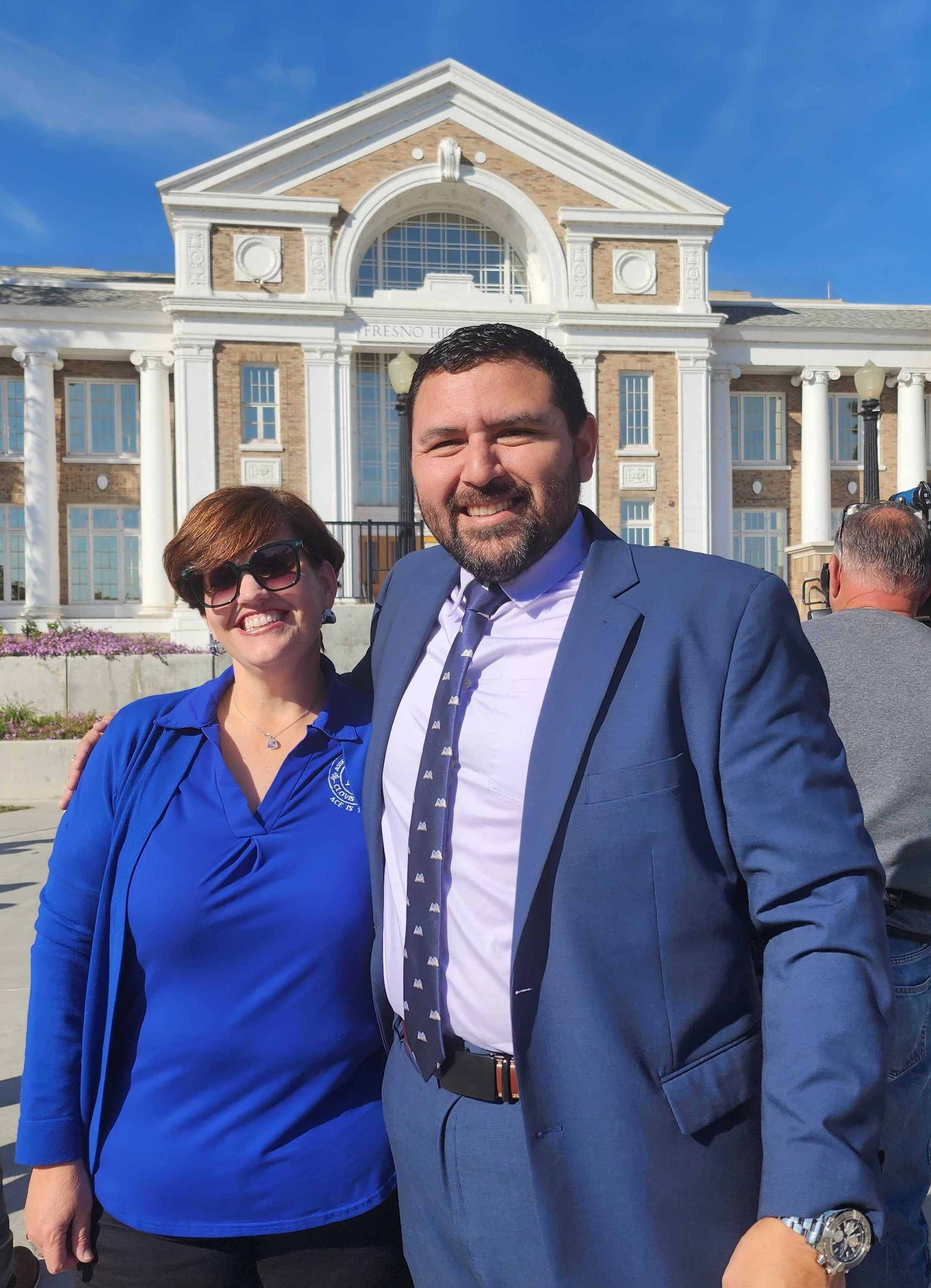 FTA President Manuel Bonilla, right (with Association of Clovis Educators President Amy Kilburn).