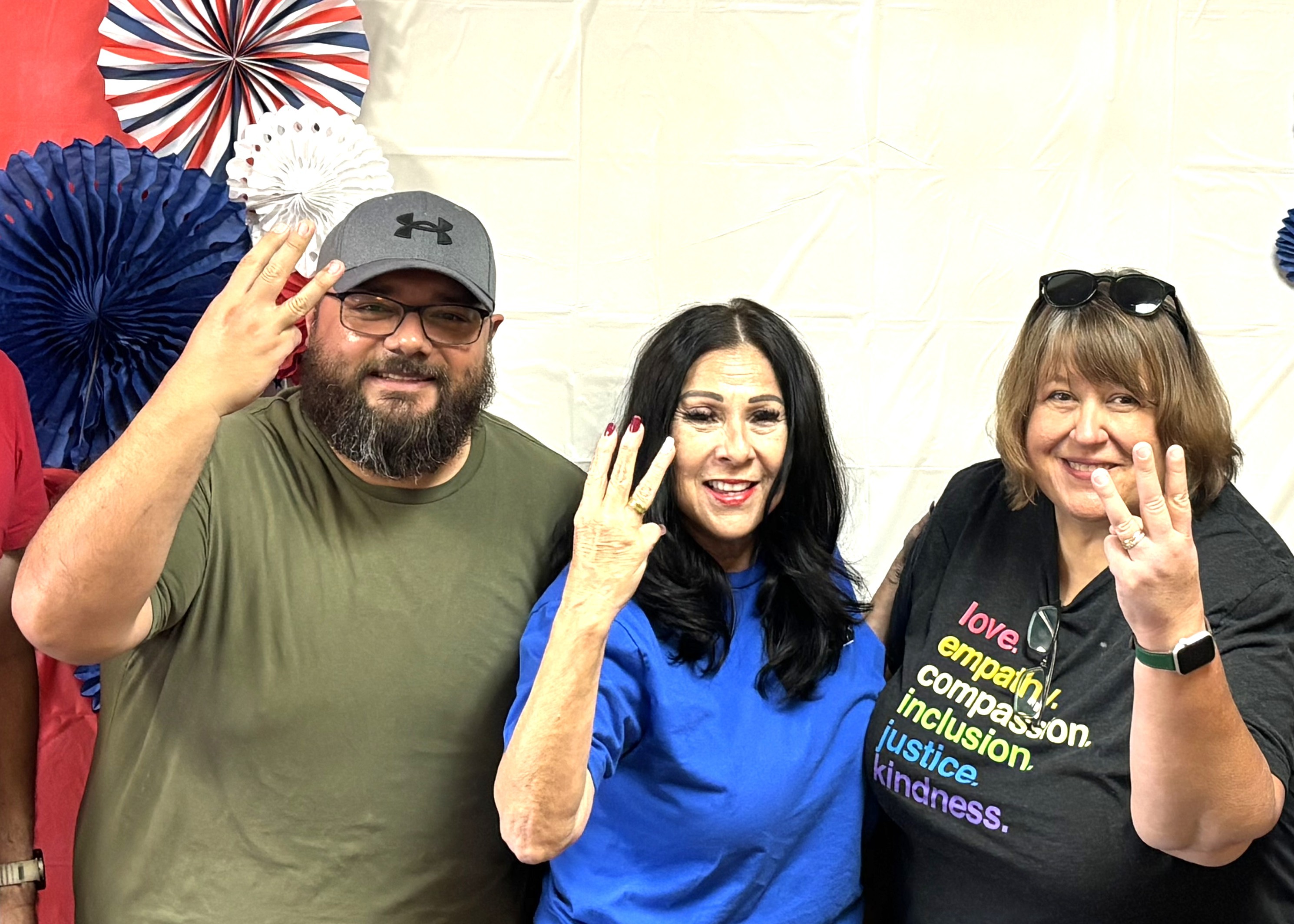 Jeraldo Martinez, Sanger Unified Teachers Assn. (SUTA);Judee Martinez, Fresno/Madera Service Center Council Chair and Central Unified Teachers Assn.; and SUTA President Janelle Reetz ready to canvass for Prop. 3.